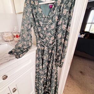 Vince Camuto Floral Long Sleeve Dress in Green and Pink